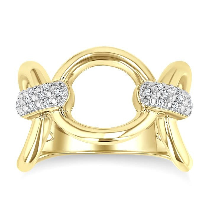 1/10 Ctw Bold Oval & Pear Link Round Cut Diamond Fashion Ring in Yellow Gold Vermeil
