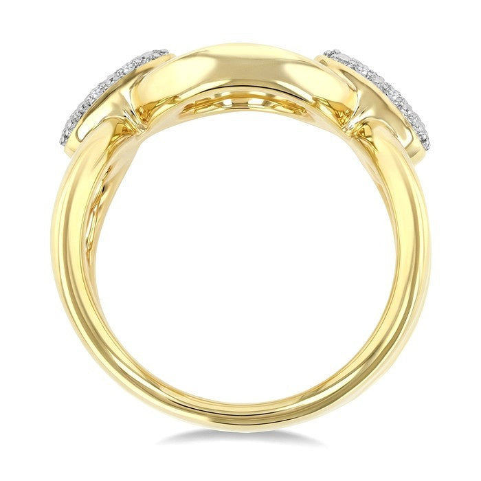 1/10 Ctw Bold Oval & Pear Link Round Cut Diamond Fashion Ring in Yellow Gold Vermeil