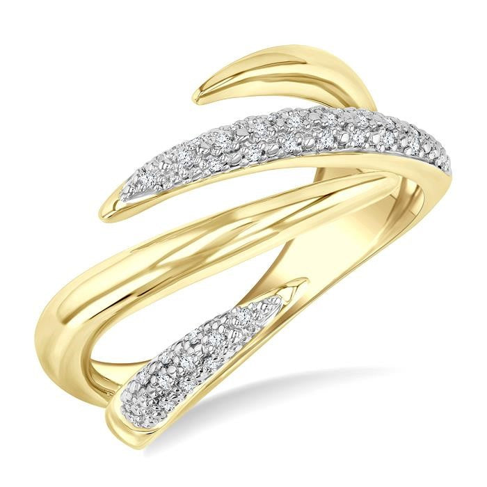 1/10 Ctw Bold Split Talon-Shaped Open Center Round Cut Diamond Fashion Band in Yellow Gold Vermeil