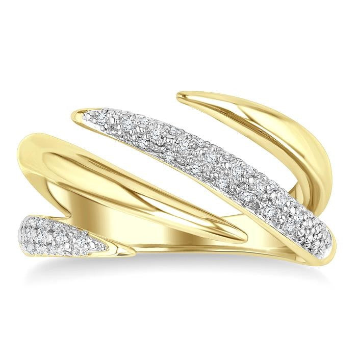 1/10 Ctw Bold Split Talon-Shaped Open Center Round Cut Diamond Fashion Band in Yellow Gold Vermeil