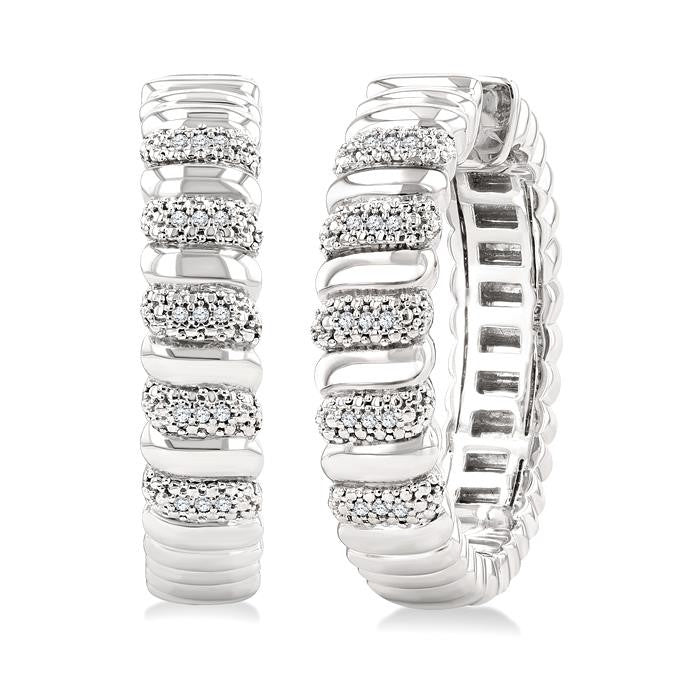 1/10 Ctw Bold Wide Ribbed Round Cut Diamond Pirouette Fashion Earrings in Sterling Silver