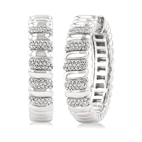 1/10 Ctw Bold Wide Ribbed Round Cut Diamond Pirouette Fashion Earrings in Sterling Silver
