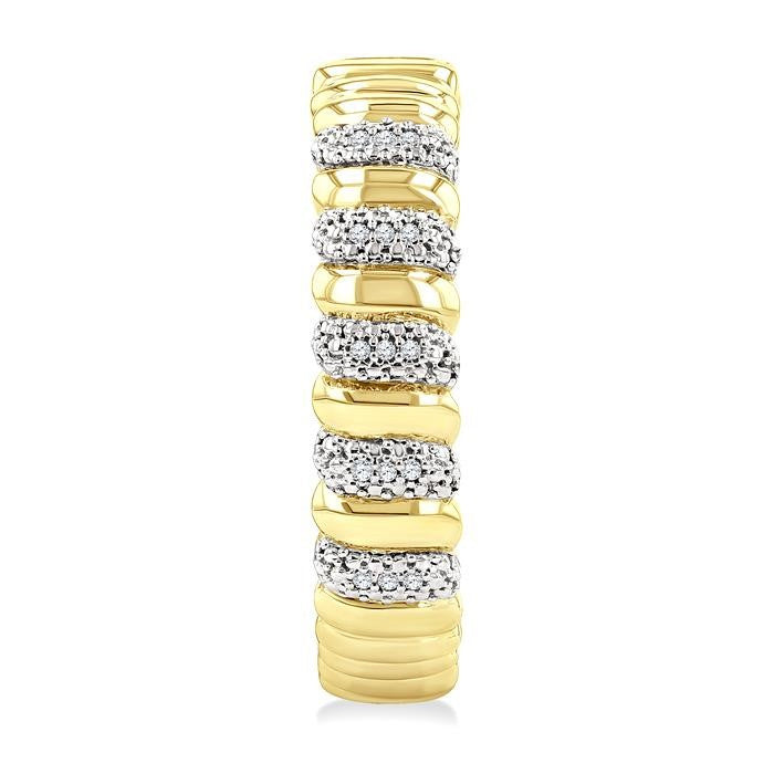 1/10 Ctw Bold Ribbed Swirl Round Cut Diamond Pirouette Fashion Hoop Earrings in Yellow Gold Vermeil