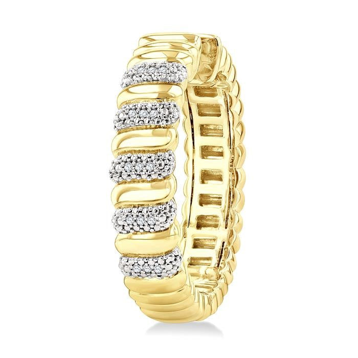 1/10 Ctw Bold Ribbed Swirl Round Cut Diamond Pirouette Fashion Hoop Earrings in Yellow Gold Vermeil