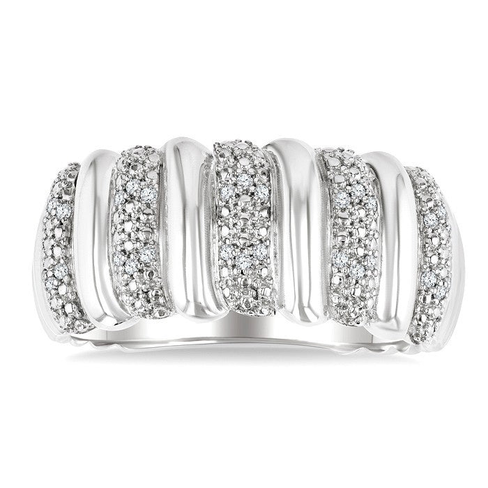 1/10 Ctw Bold Wide Ribbed Round Cut Diamond Pirouette Fashion Band in Sterling Silver