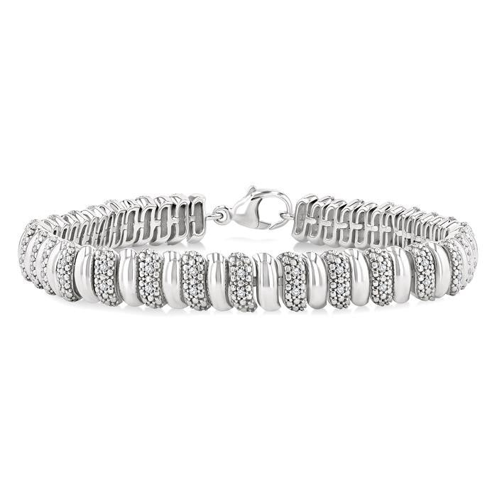 1/6 Ctw Bold Wide Ribbed Round Cut Diamond Pirouette Fashion Bracelet in Sterling Silver