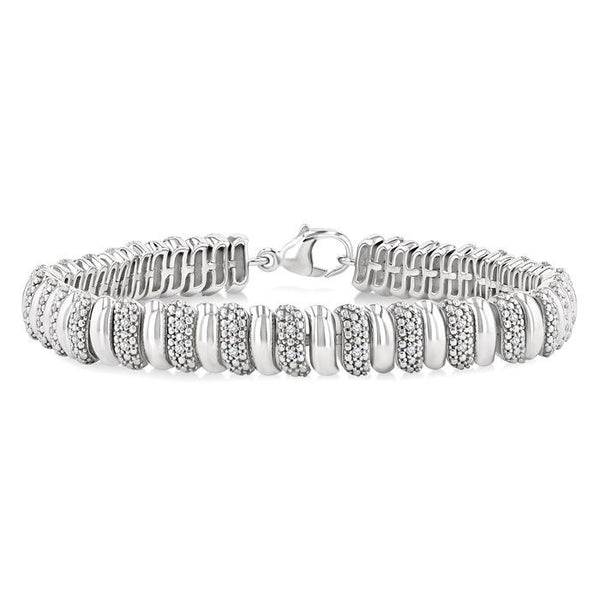 1/6 Ctw Bold Wide Ribbed Round Cut Diamond Pirouette Fashion Bracelet in Sterling Silver