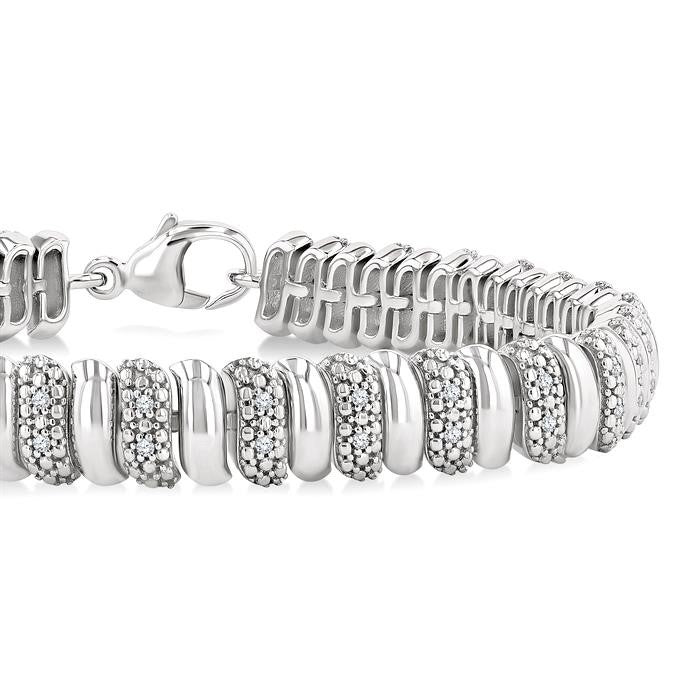 1/6 Ctw Bold Wide Ribbed Round Cut Diamond Pirouette Fashion Bracelet in Sterling Silver