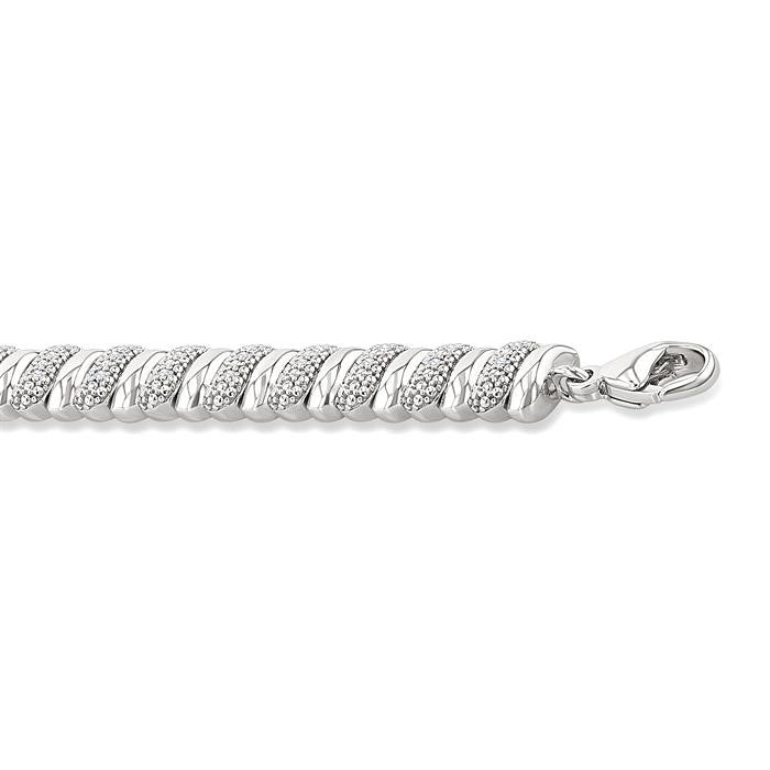 1/6 Ctw Bold Wide Ribbed Round Cut Diamond Pirouette Fashion Bracelet in Sterling Silver