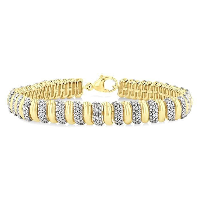 1/6 Ctw Bold Ribbed Swirl Round Cut Diamond Pirouette Fashion Bracelet in Yellow Gold Vermeil