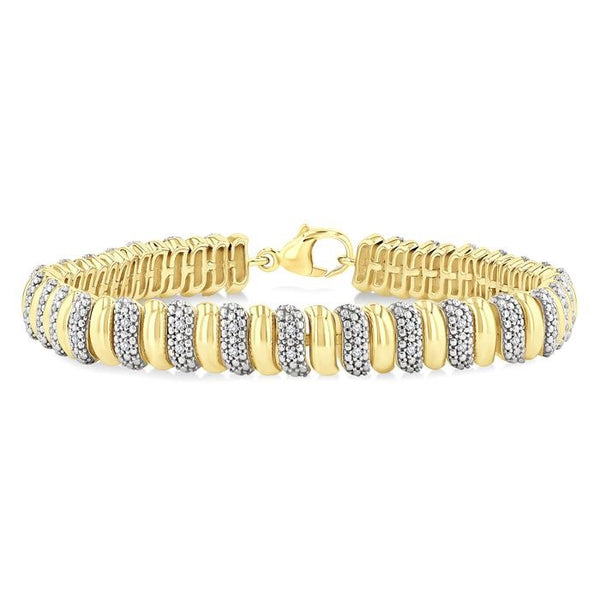 1/6 Ctw Bold Ribbed Swirl Round Cut Diamond Pirouette Fashion Bracelet in Yellow Gold Vermeil