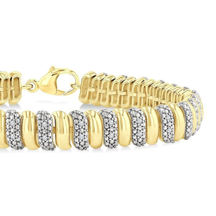 1/6 Ctw Bold Ribbed Swirl Round Cut Diamond Pirouette Fashion Bracelet in Yellow Gold Vermeil