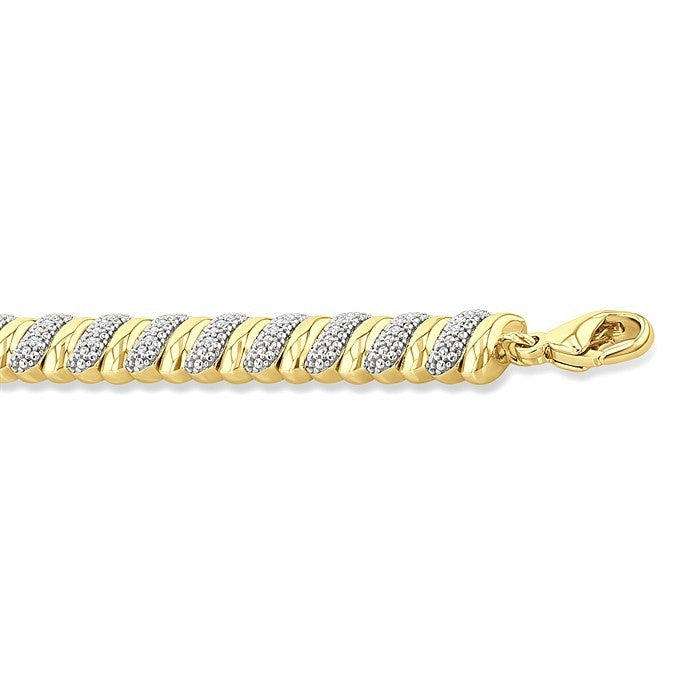 1/6 Ctw Bold Ribbed Swirl Round Cut Diamond Pirouette Fashion Bracelet in Yellow Gold Vermeil