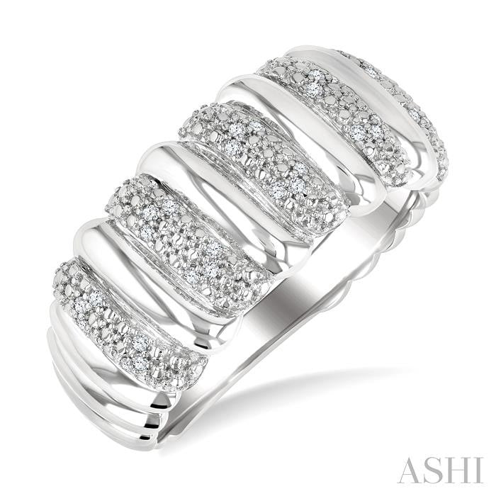 1/10 Ctw Bold Wide Ribbed Round Cut Diamond Pirouette Fashion Band in Sterling Silver