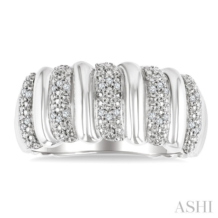 1/10 Ctw Bold Wide Ribbed Round Cut Diamond Pirouette Fashion Band in Sterling Silver