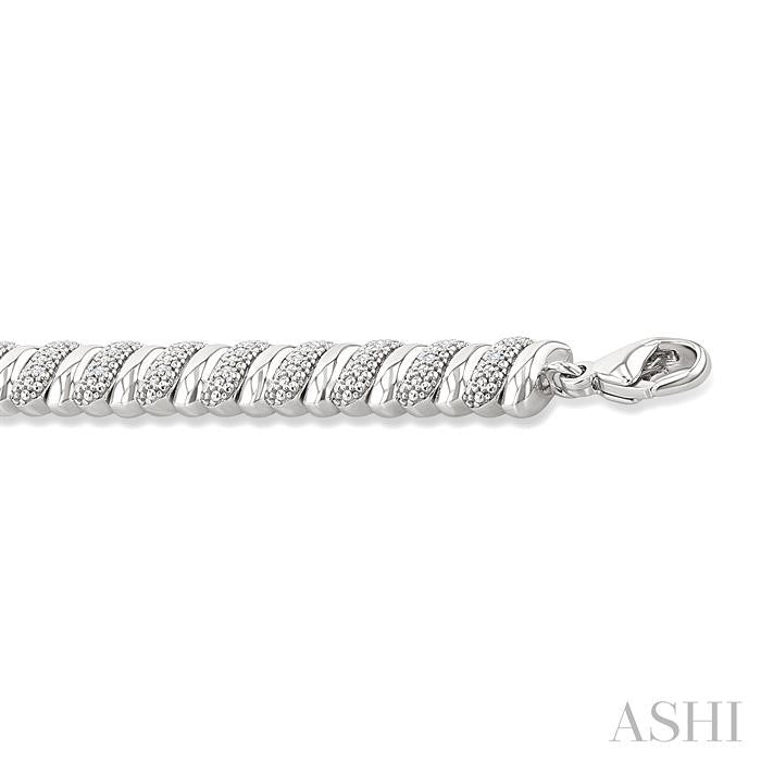 1/6 Ctw Bold Wide Ribbed Round Cut Diamond Pirouette Fashion Bracelet in Sterling Silver