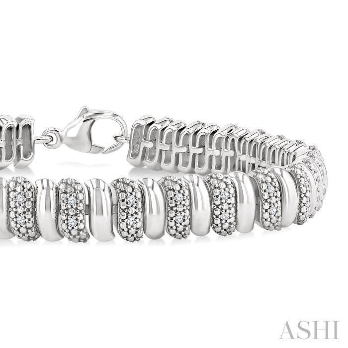 1/6 Ctw Bold Wide Ribbed Round Cut Diamond Pirouette Fashion Bracelet in Sterling Silver