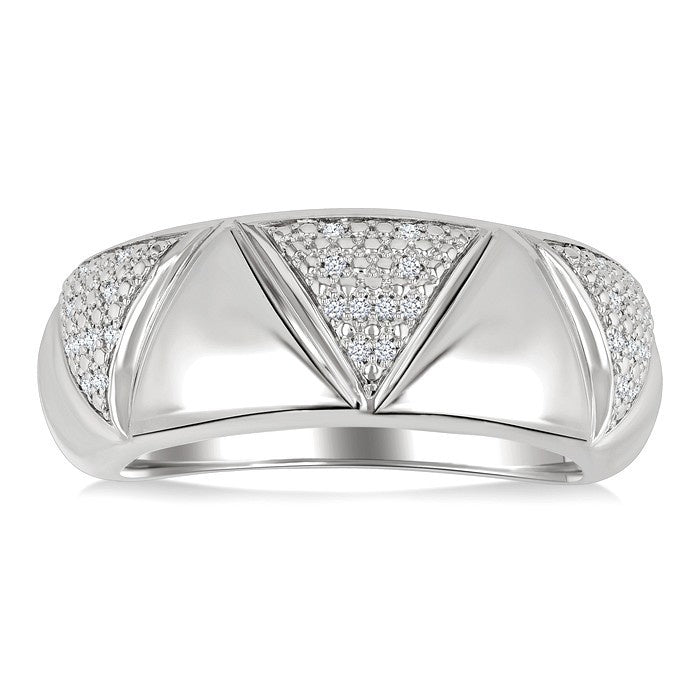 1/10 Ctw Bold Straight and Inverted Chevron Round Cut Diamond Wide Fashion Band in Sterling Silver