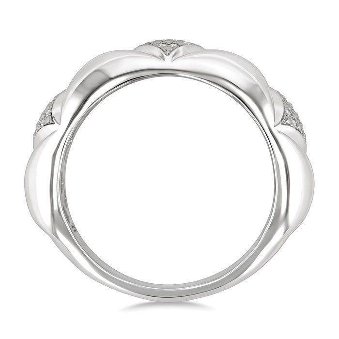 1/10 Ctw Bold Straight and Inverted Chevron Round Cut Diamond Wide Fashion Band in Sterling Silver