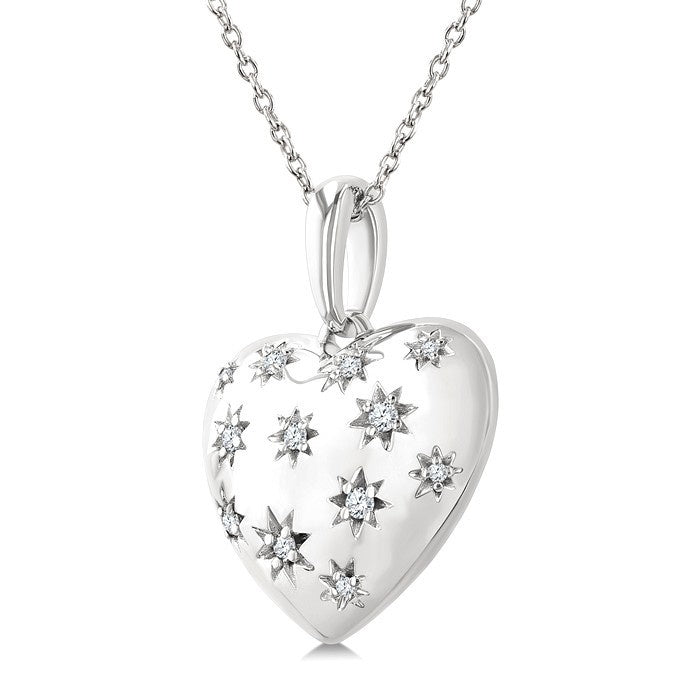 1/10 Ctw Bold Star Engraved Puffed Heart Round Cut Diamond Pendant With Chain in Sterling Silver
