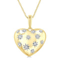 1/10 Ctw Bold Star Engraved Puffed Heart Round Cut Diamond Pendant With Chain in Yellow Gold Vermeil