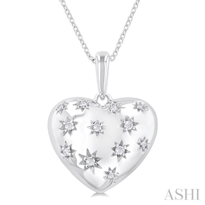 Silver Bold Puffed Heart Shape Diamond Pendant