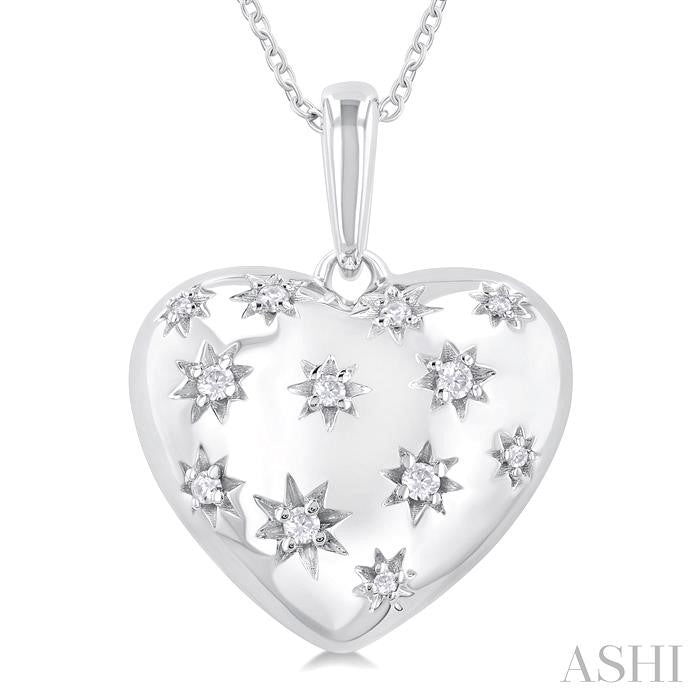Silver Bold Puffed Heart Shape Diamond Pendant