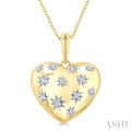 1/10 Ctw Bold Star Engraved Puffed Heart Round Cut Diamond Pendant With Chain in Yellow Gold Vermeil