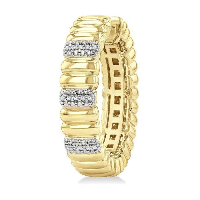 1/10 Ctw Bold Ribbed Round Cut Diamond Pirouette Fashion Hoop Earrings in Yellow Gold Vermeil