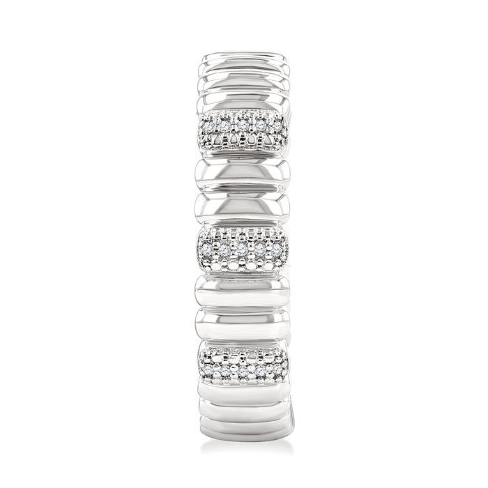 Silver Bold Ribbed Diamond Hoop Earrings