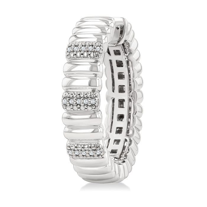 Silver Bold Ribbed Diamond Hoop Earrings