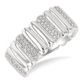1/10 Ctw Wide Ribbed Plain Polished and Round Cut Diamond Pirouette Bold Fashion Band in Sterling Silver