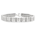 1/6 Ctw Wide Ribbed Plain Polished and Round Cut Diamond Pirouette Bold Bracelet in Sterling Silver
