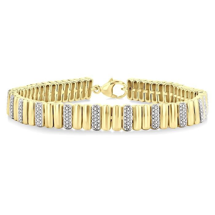1/6 Ctw Bold Ribbed Round Cut Diamond Pirouette Fashion Bracelet in Yellow Gold Vermeil