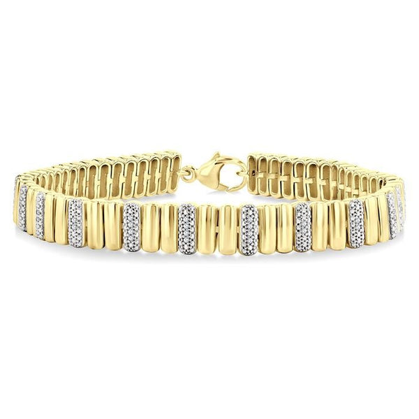 1/6 Ctw Bold Ribbed Round Cut Diamond Pirouette Fashion Bracelet in Yellow Gold Vermeil