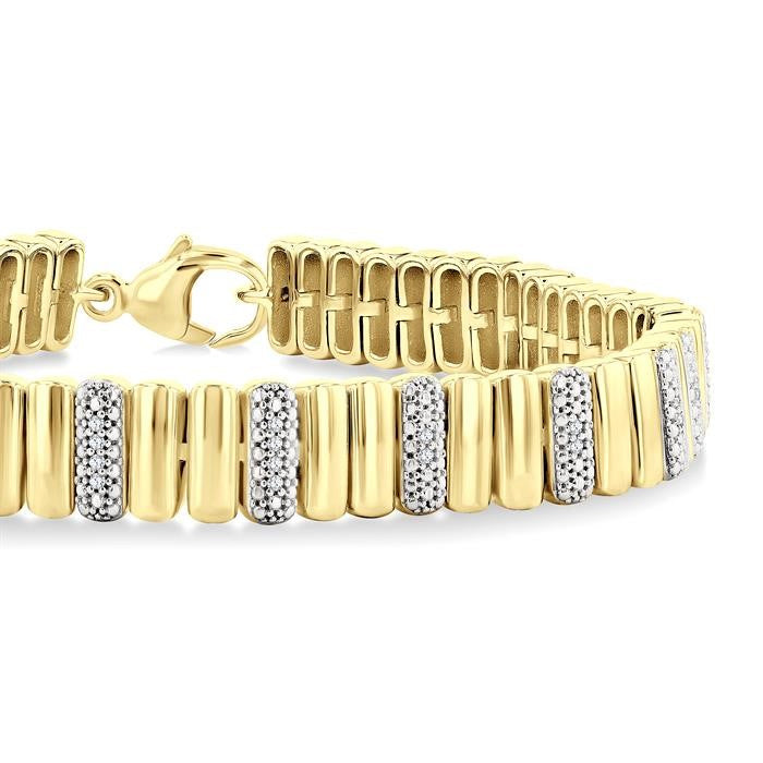 1/6 Ctw Bold Ribbed Round Cut Diamond Pirouette Fashion Bracelet in Yellow Gold Vermeil