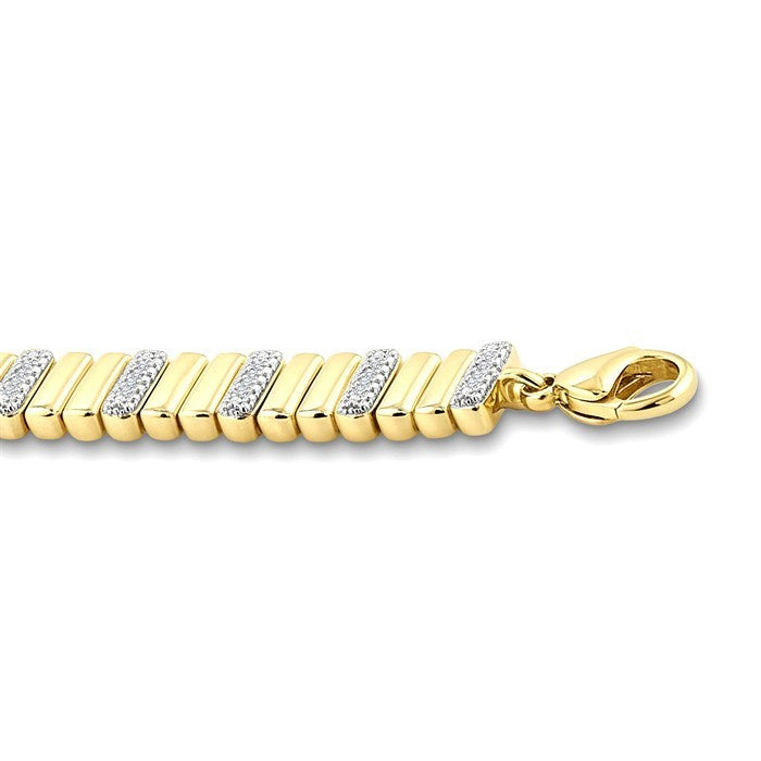 1/6 Ctw Bold Ribbed Round Cut Diamond Pirouette Fashion Bracelet in Yellow Gold Vermeil