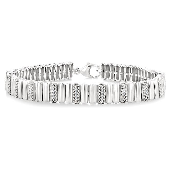 Silver Bold Ribbed Diamond Fashion Bracelet