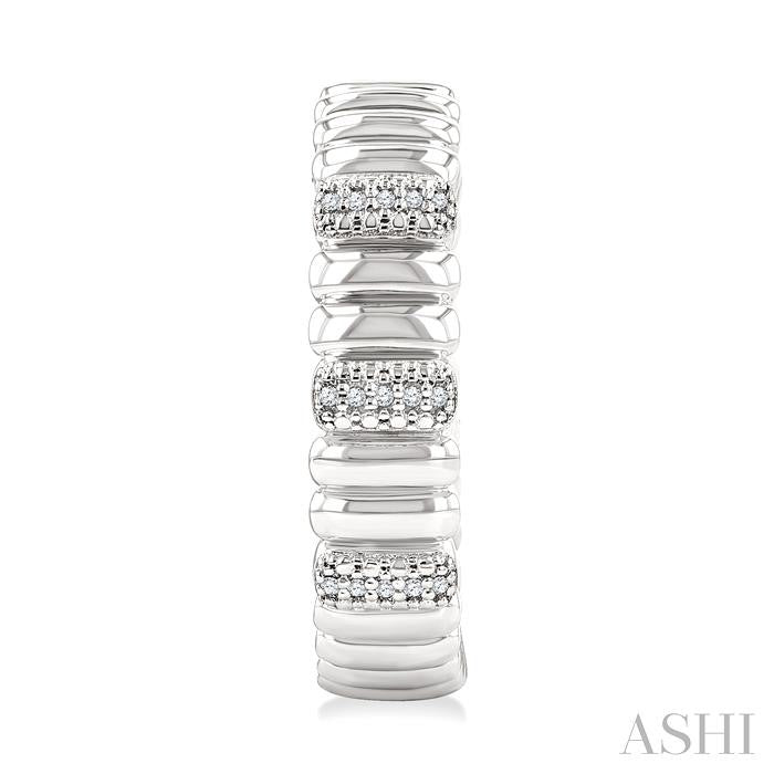 1/10 Ctw Wide Ribbed Plain Polished and Round Cut Diamond Pirouette Bold Fashion Hoop Earrings in Sterling Silver