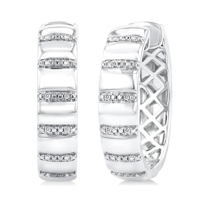 1/10 Ctw Ribbed Round Cut Diamond Pirouette Bold Fashion Hoop Earrings in Sterling Silver