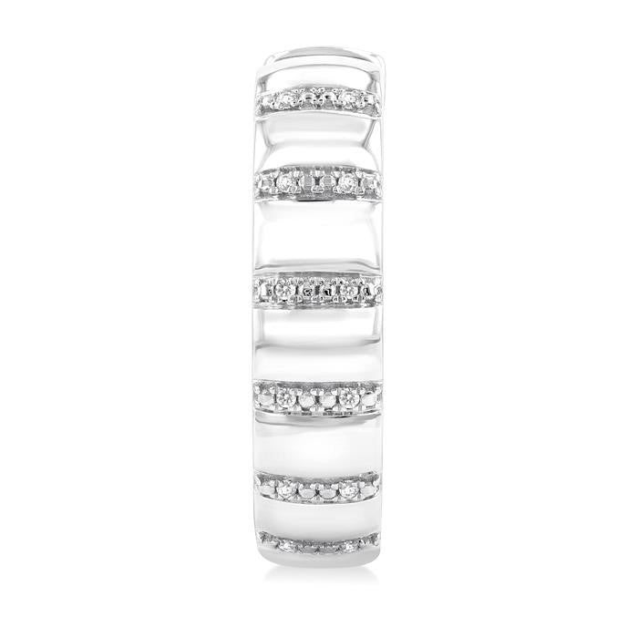 1/10 Ctw Ribbed Round Cut Diamond Pirouette Bold Fashion Hoop Earrings in Sterling Silver