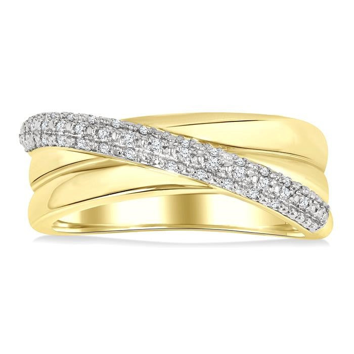 1/8 Ctw Bold Crisscross Round Cut Diamond Fashion Band in Yellow Gold Vermeil