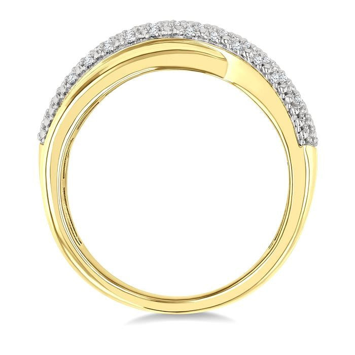 1/8 Ctw Bold Crisscross Round Cut Diamond Fashion Band in Yellow Gold Vermeil