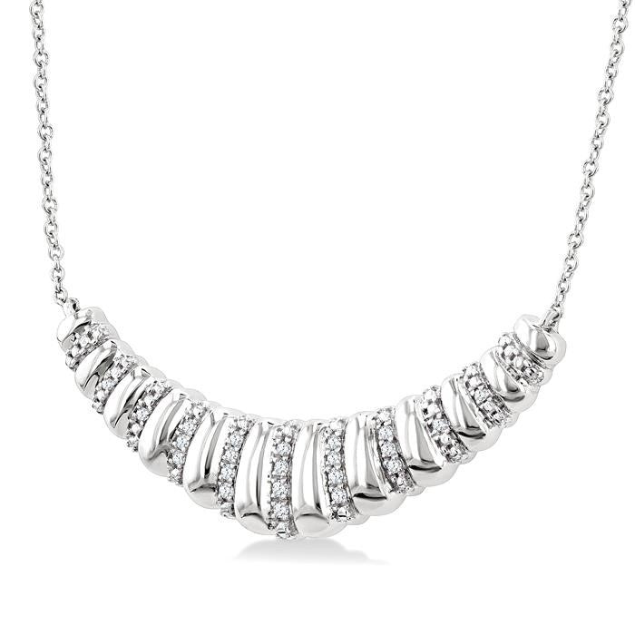 1/10 Ctw Ribbed Dome Shape Round Cut Diamond Bold Fashion Pendant With Chain in Sterling Silver