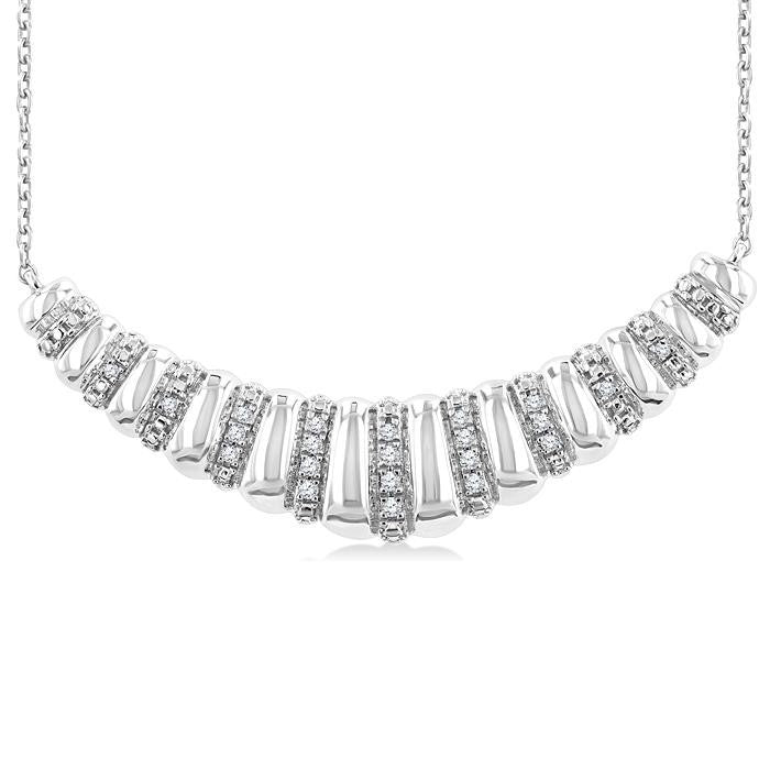 1/10 Ctw Ribbed Dome Shape Round Cut Diamond Bold Fashion Pendant With Chain in Sterling Silver
