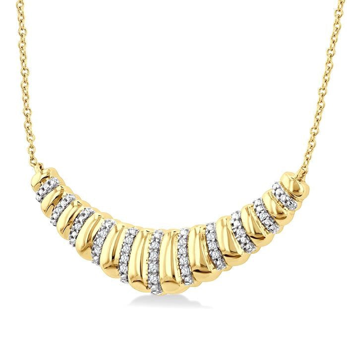 1/10 Ctw Bold Puff Ribbed Curve Round Cut Diamond Pirouette Fashion Pendant With Chain in Yellow Gold Vermeil