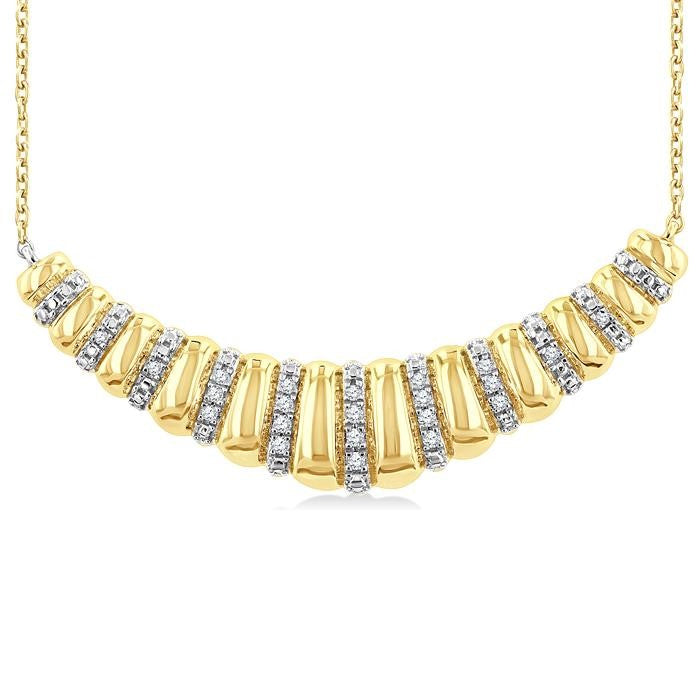 1/10 Ctw Bold Puff Ribbed Curve Round Cut Diamond Pirouette Fashion Pendant With Chain in Yellow Gold Vermeil