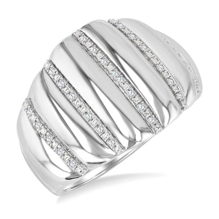 1/10 Ctw Ribbed Dome Shape Round Cut Diamond Pirouette Bold Wide Fashion Band in Sterling Silver