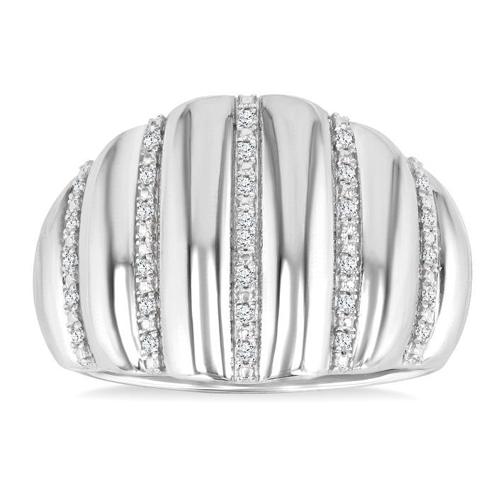 1/10 Ctw Ribbed Dome Shape Round Cut Diamond Pirouette Bold Wide Fashion Band in Sterling Silver