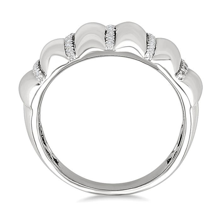 1/10 Ctw Ribbed Dome Shape Round Cut Diamond Pirouette Bold Wide Fashion Band in Sterling Silver